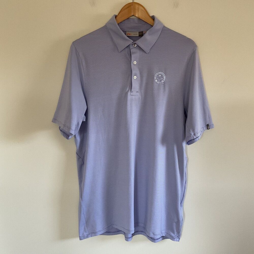 KJUS Soren Striped Performance Polo Mens M UPF 50+ Blue Wilmington Country Club